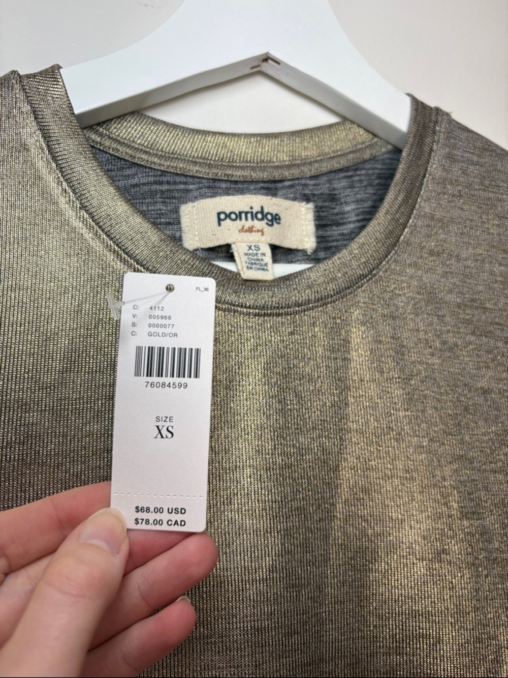 NWT ANTHROPOLOGIE Porridge Shine Glam Gold Tee Size XS - Picture 4 of 5
